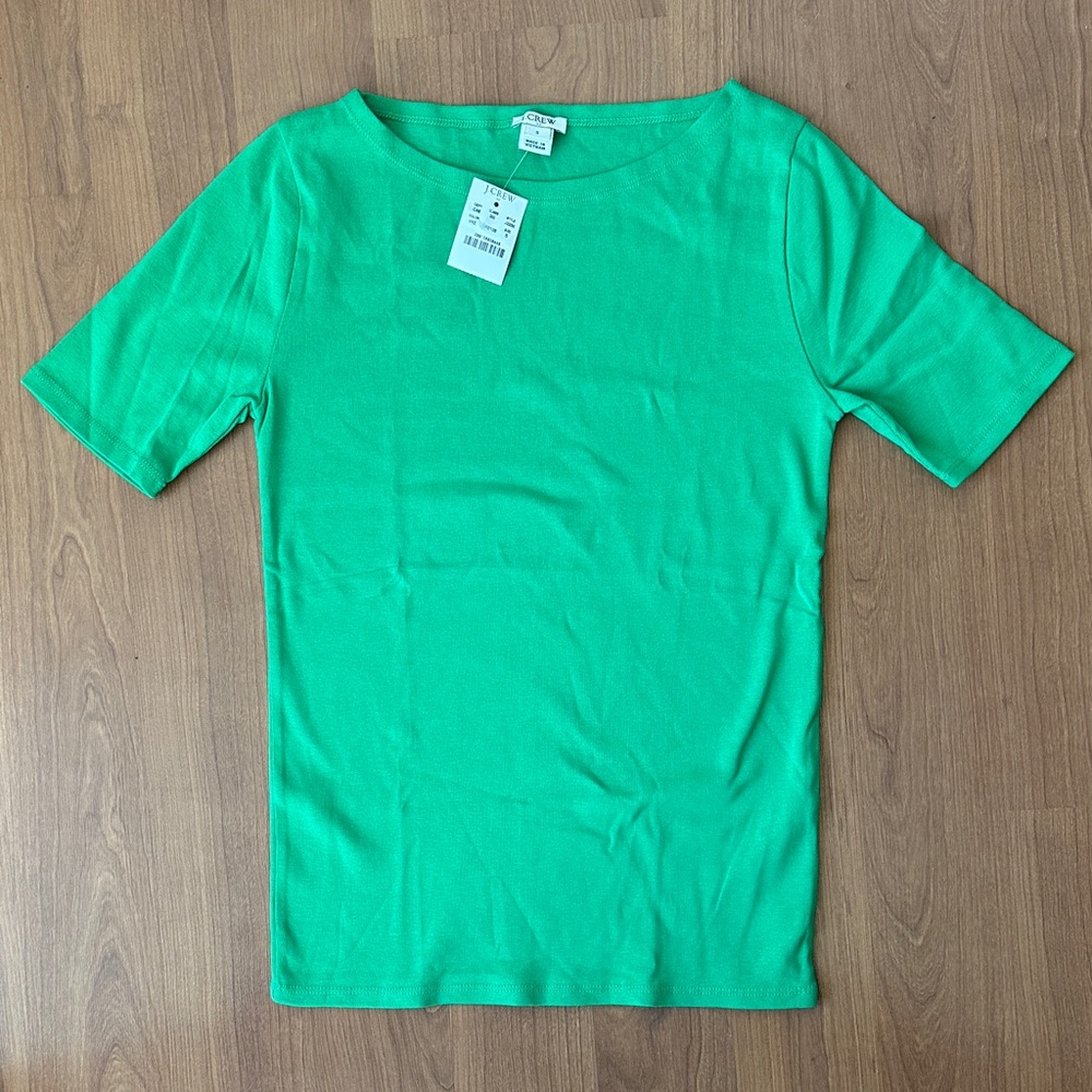 J. Crew Green Short Sleeve Boatneck Tee
